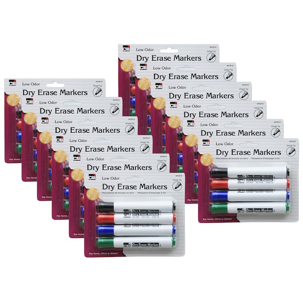 Charles Leonard Barrel Style Dry Erase Markers, Assorted, Chisel, 4 Per Pack, PK12 47814 - main